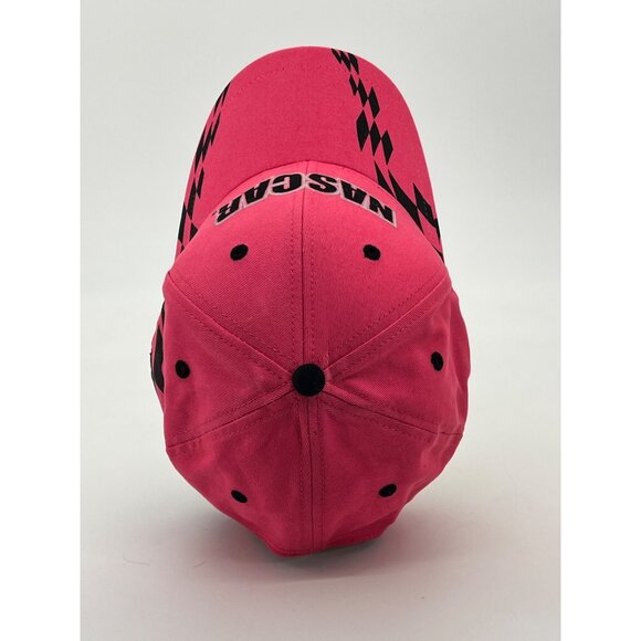 NASCAR Pink Cotton Cap Hat With Black Checkered Flag Design & Adjustable Strap - Picture 10 of 13